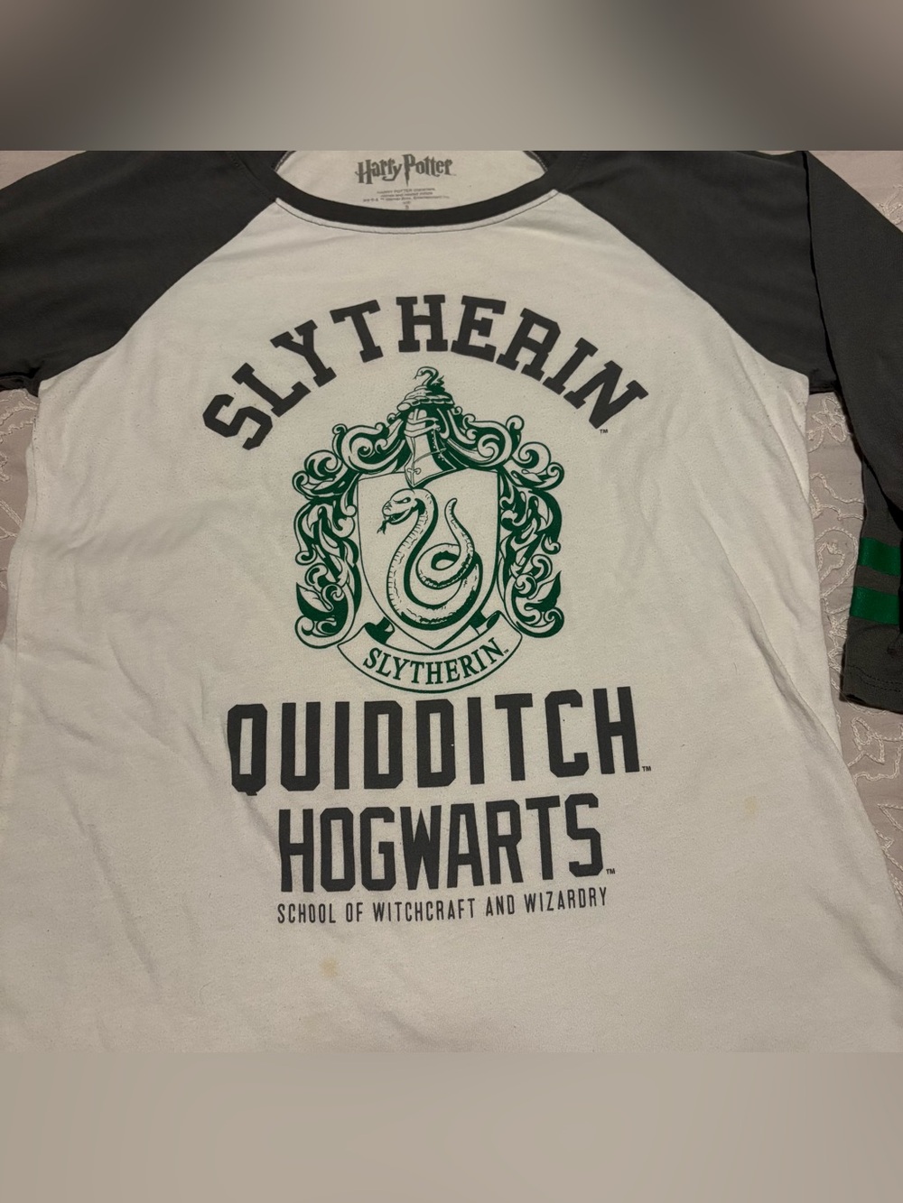 Warner Bros. Slytherin Quidditch Tee - White & Green with Black Accents